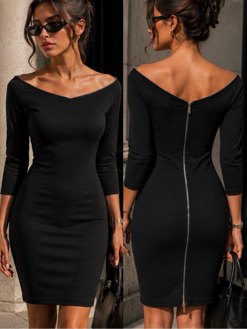 Armani Exchange Black Off The Shoulder Bodycon Dress with All Around Zipper XS